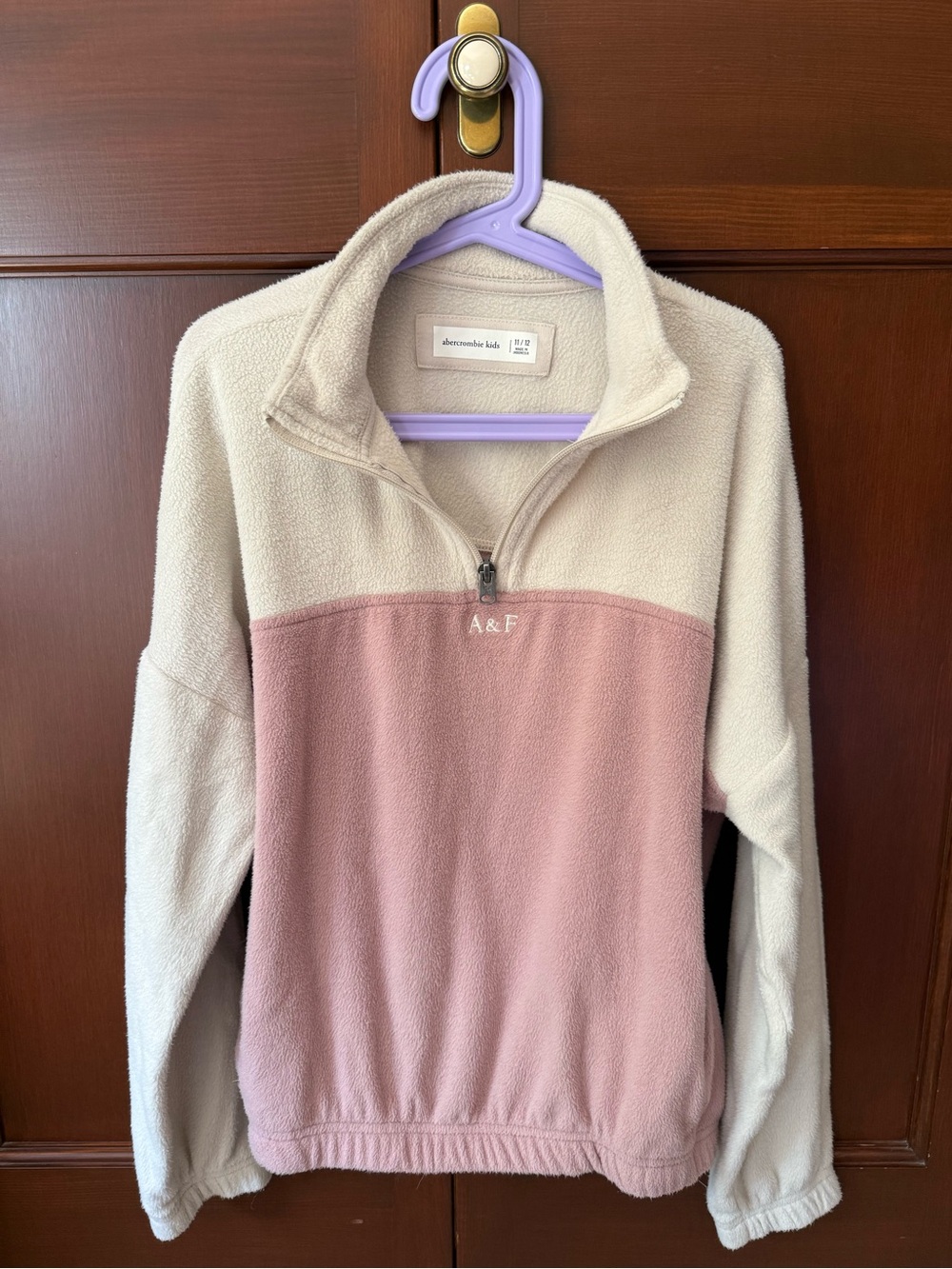 abercrombie kids Pink and Cream Half-Zip Fleece Pullover